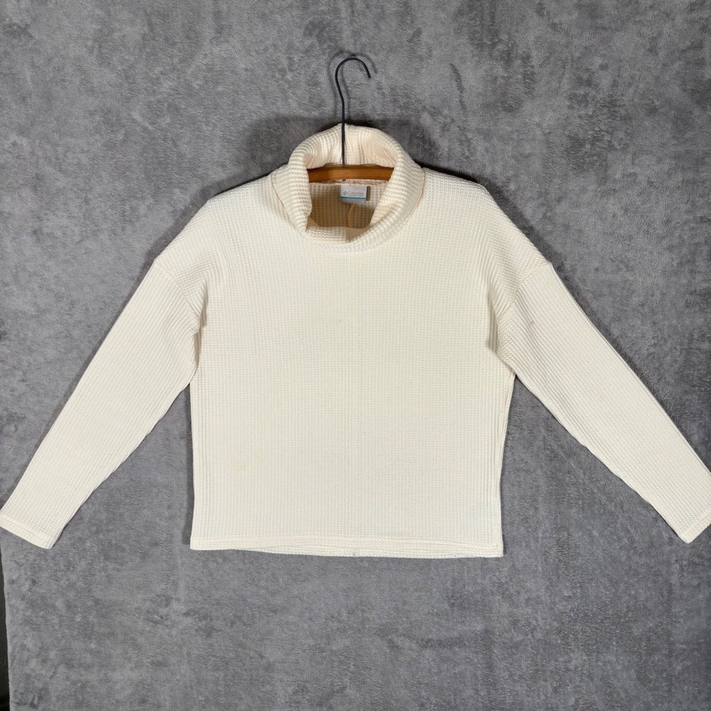 Columbia Womens Waffle Knit Cowl Neck Sweater Cream AL0061 Size M